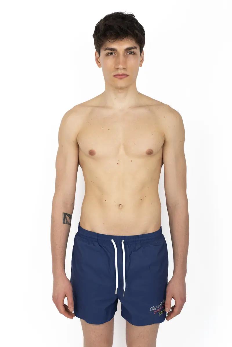 Swim boxer midi blu con fantasia logo