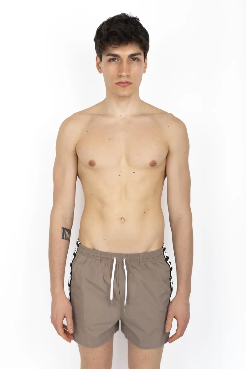 Swim boxer midi marrone con bande laterali