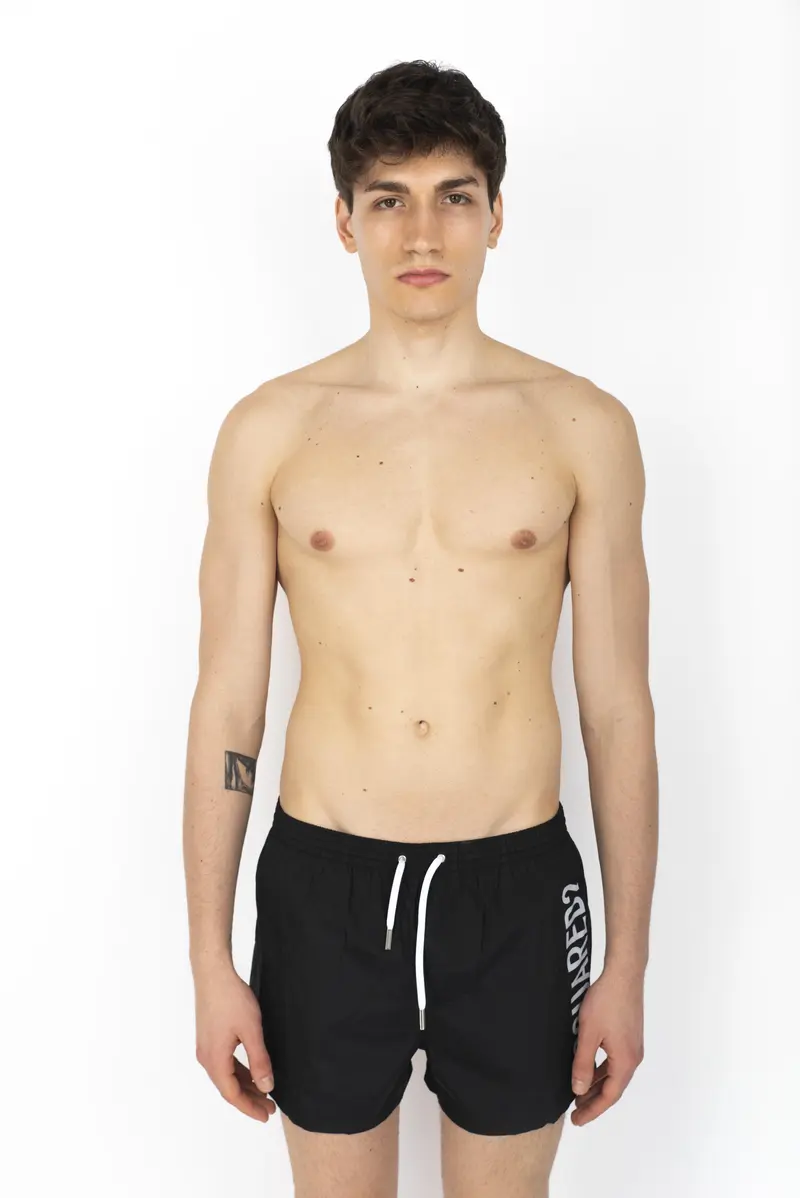 Swim boxer midi nero con side logo bianco