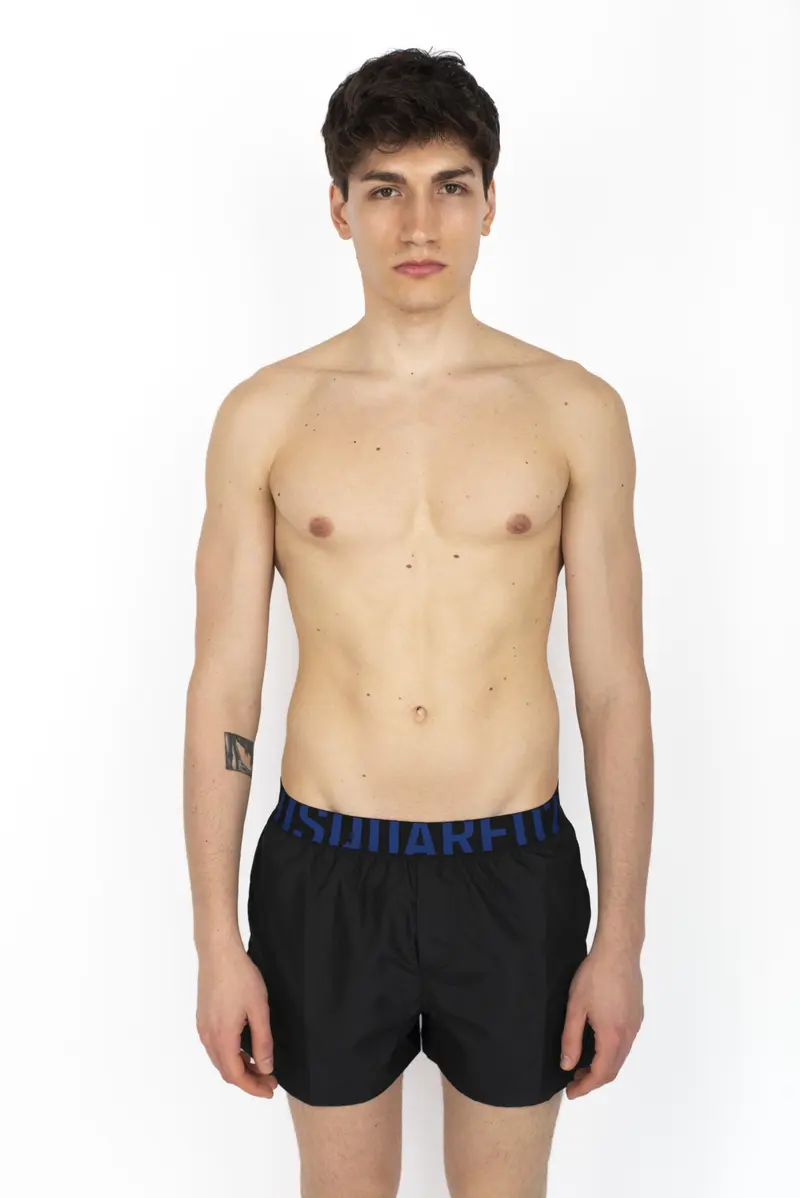 Swim boxer midi nero con waist logo blu