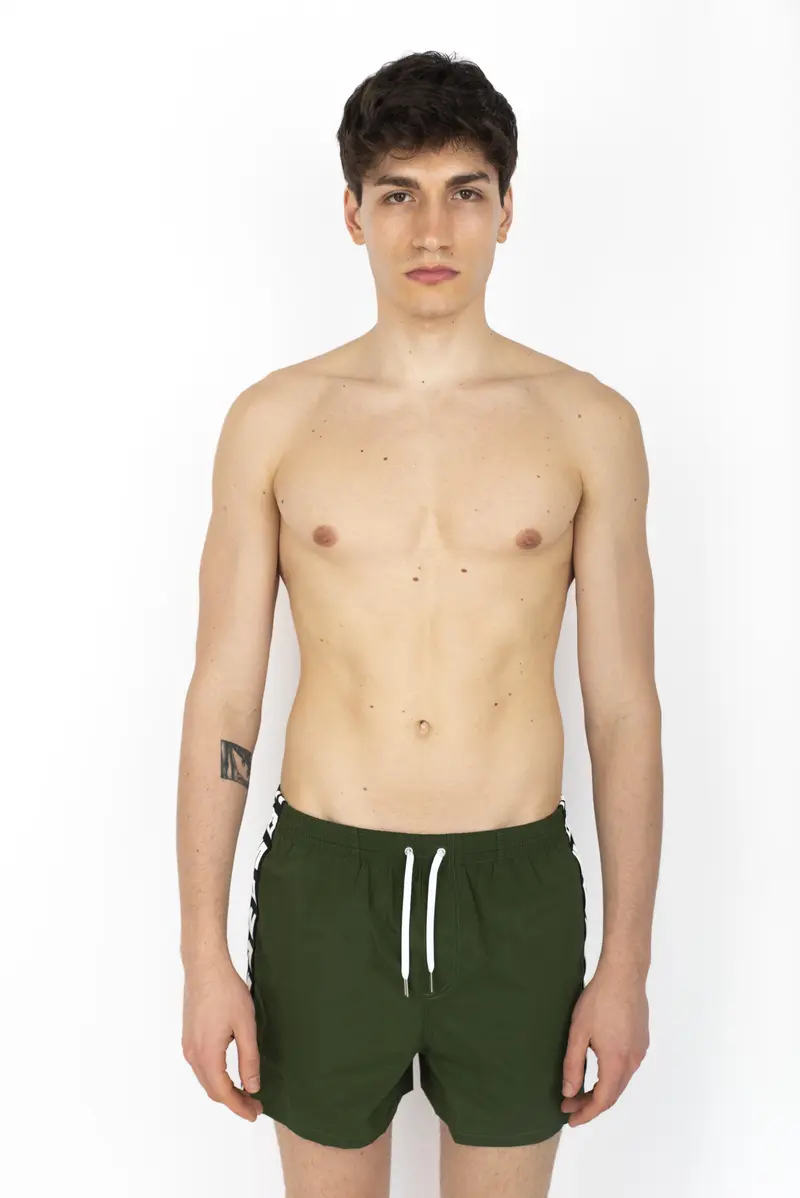 Swim boxer midi verde con bande laterali