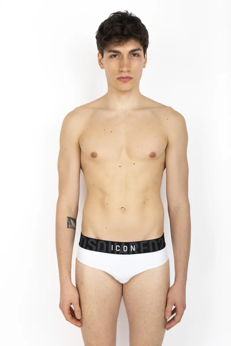 Swim Brief bianco con logo Icon nero