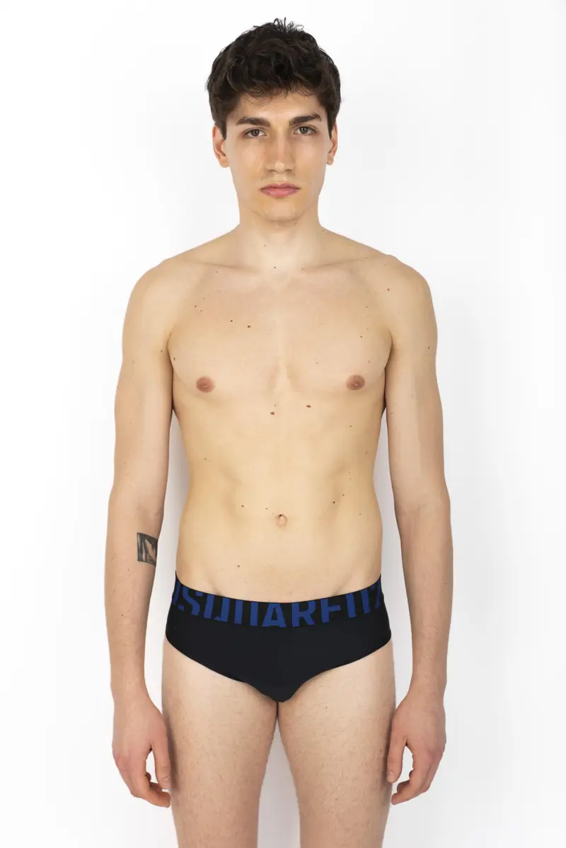 Swim Brief nero con waist logo blu