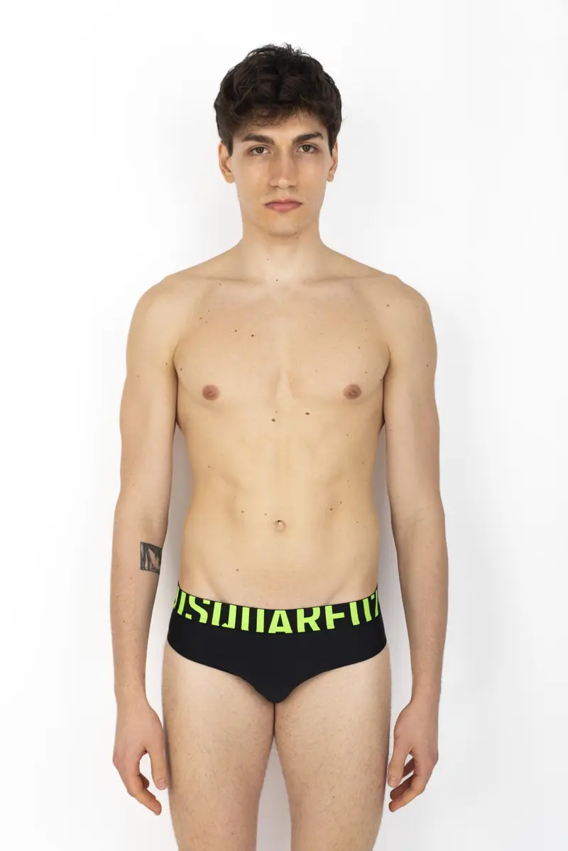 Swim Brief nero con waist logo verde
