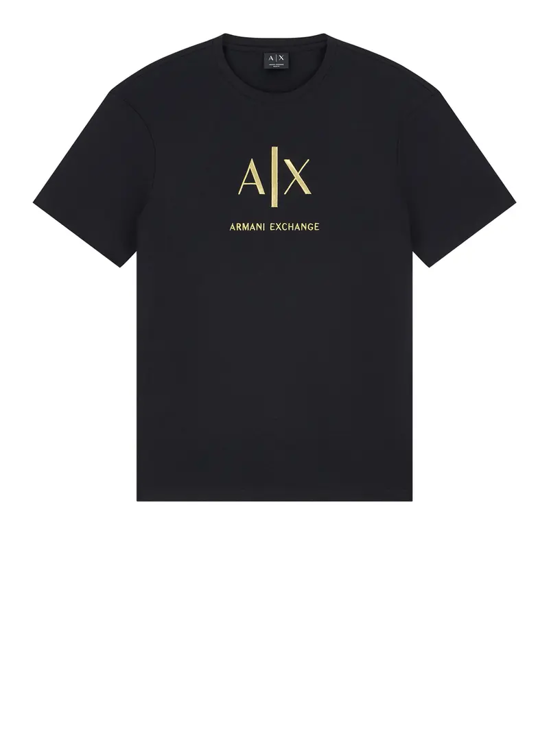 T-shirt Armani Exchange slim Black and Gold in cotone con logo - Nero