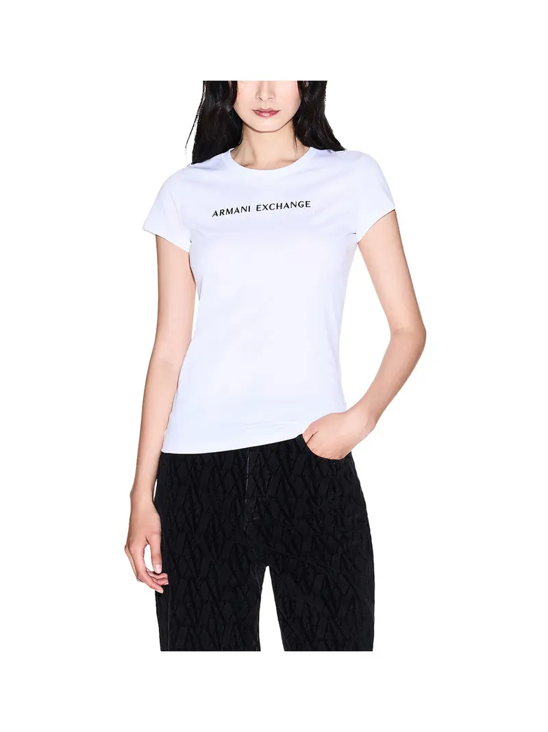 T-shirt Armani Exchange Slim Fit Con Logo Lettering - Bianco