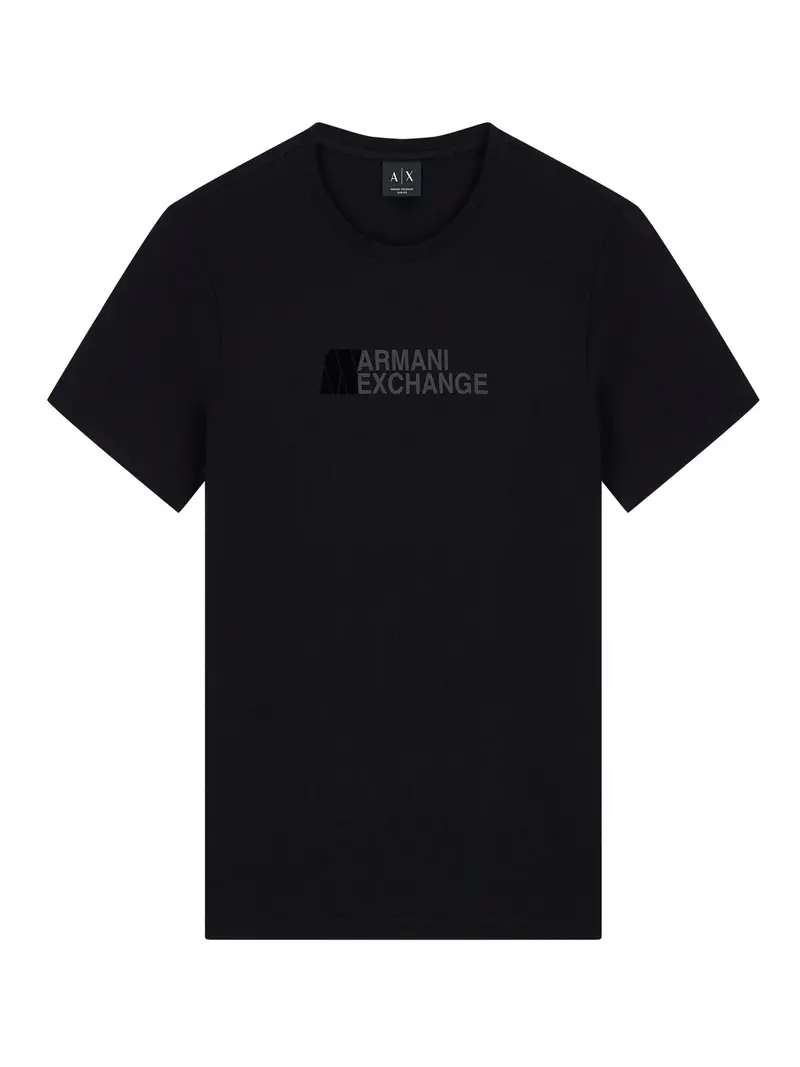 T-shirt Armani Exchange Slim Fit In Jersey Di Cotone Con Stampa Logo - Nero