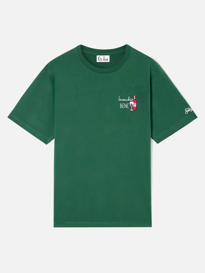 T-shirt Arnott verde in cotone con ricamo Invecchio Bene