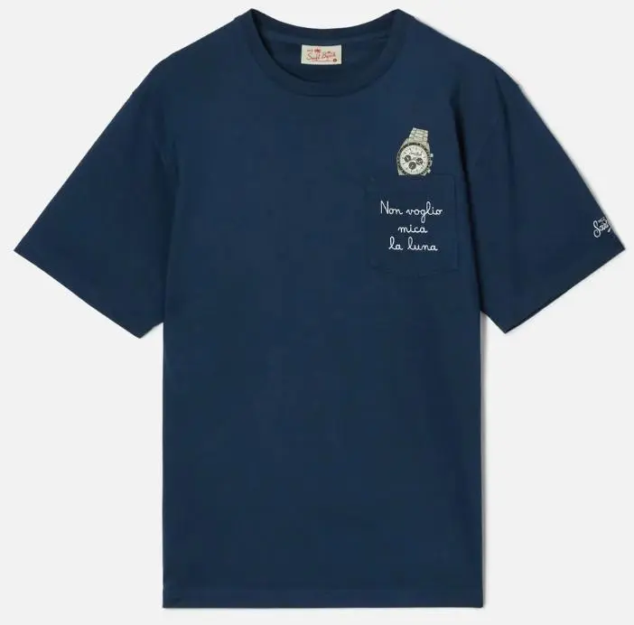 T-shirt Austin blu con orologio e ricamo non Voglio Mica La Luna