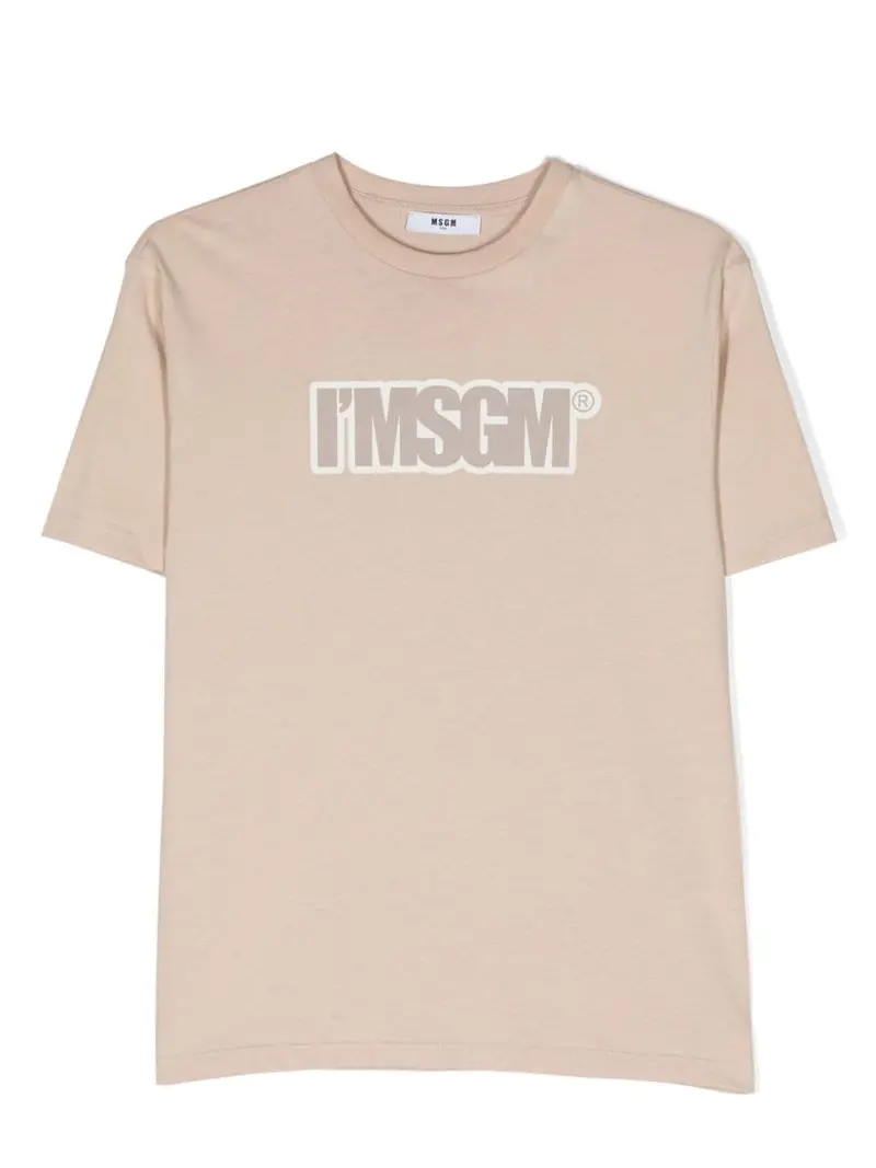 T-shirt beige per bambino con logo