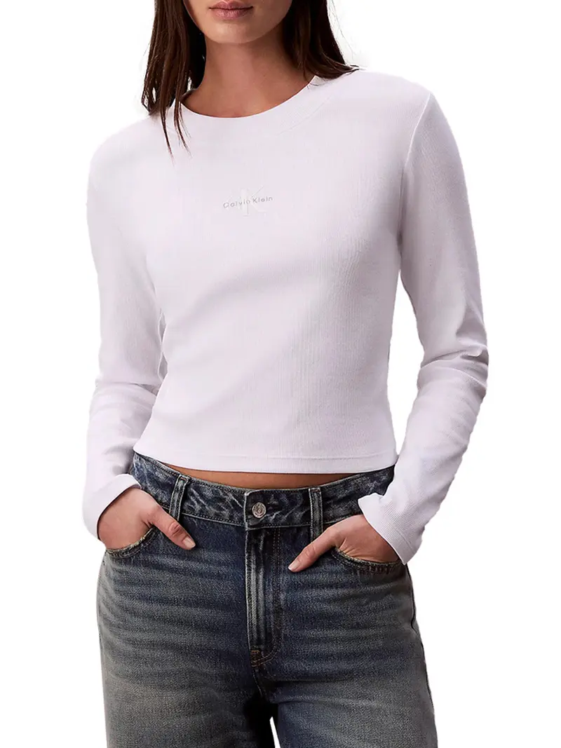 T-shirt Calvin Klein A Maniche Lunghe - Bianco