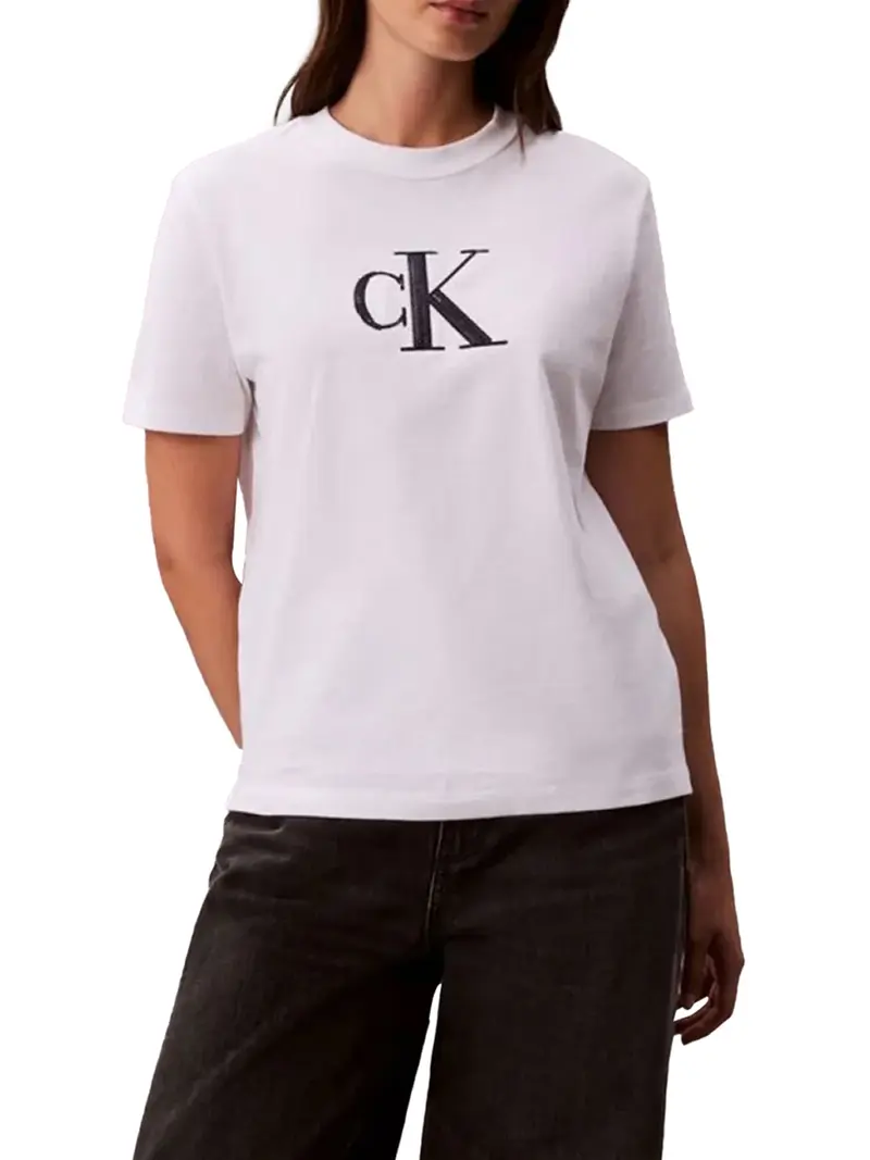 T-Shirt Calvin Klein Monogramma In Paillettes - Bianco