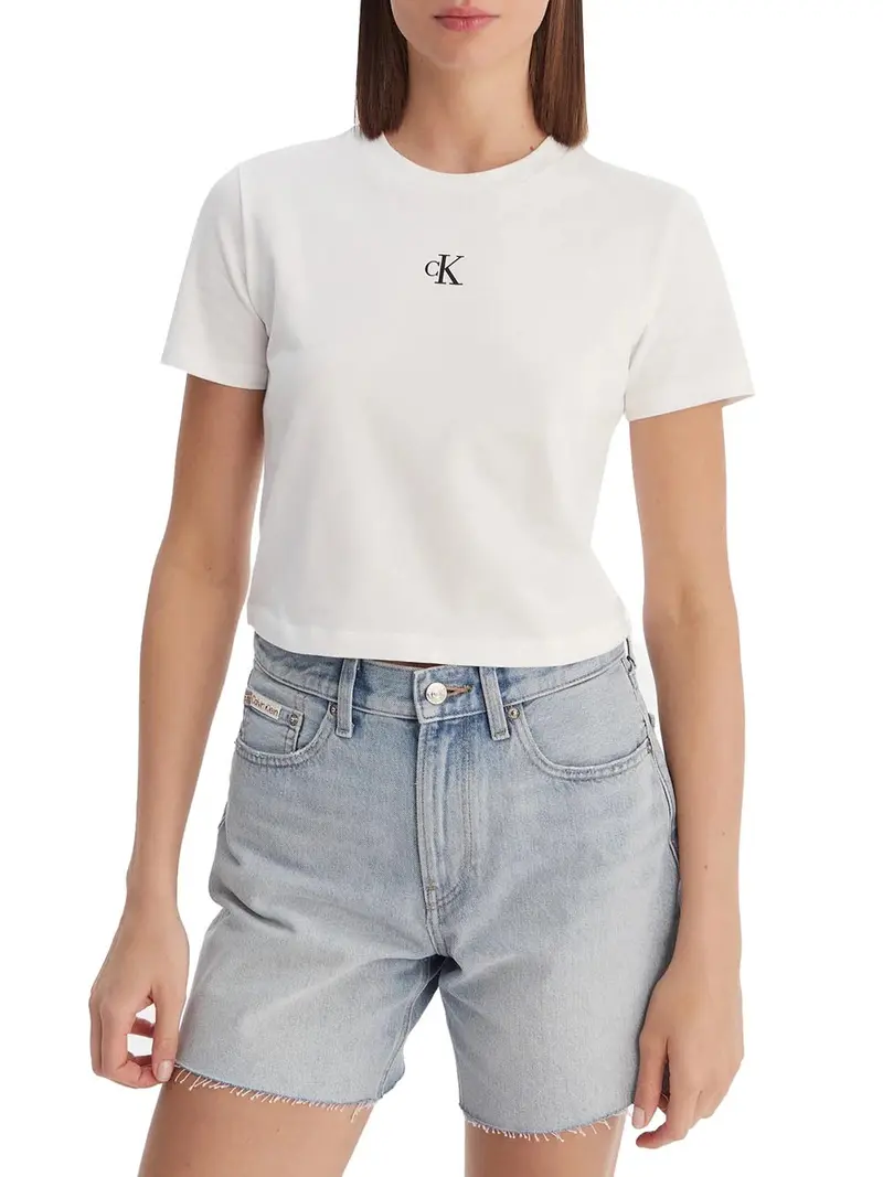 T-Shirt Calvin Klein Ss Logo Cropped Bianco