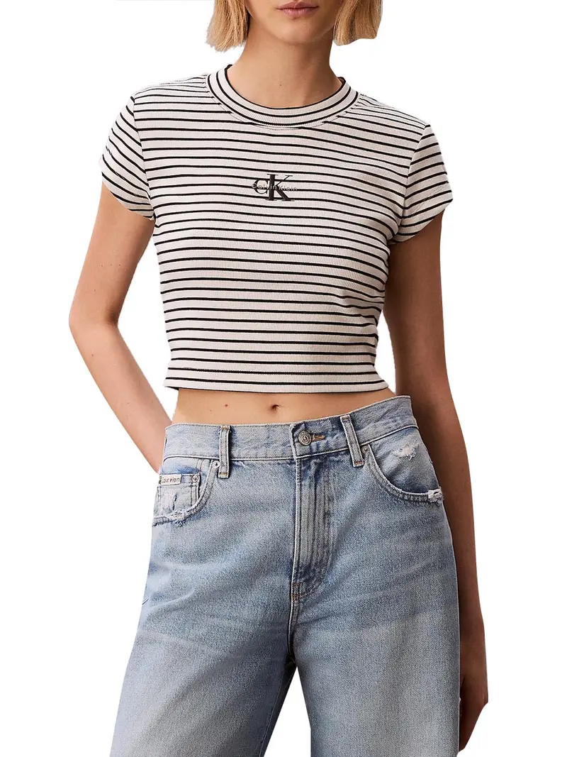 T-Shirt Calvin Klein Striped Monologo Bab Nero