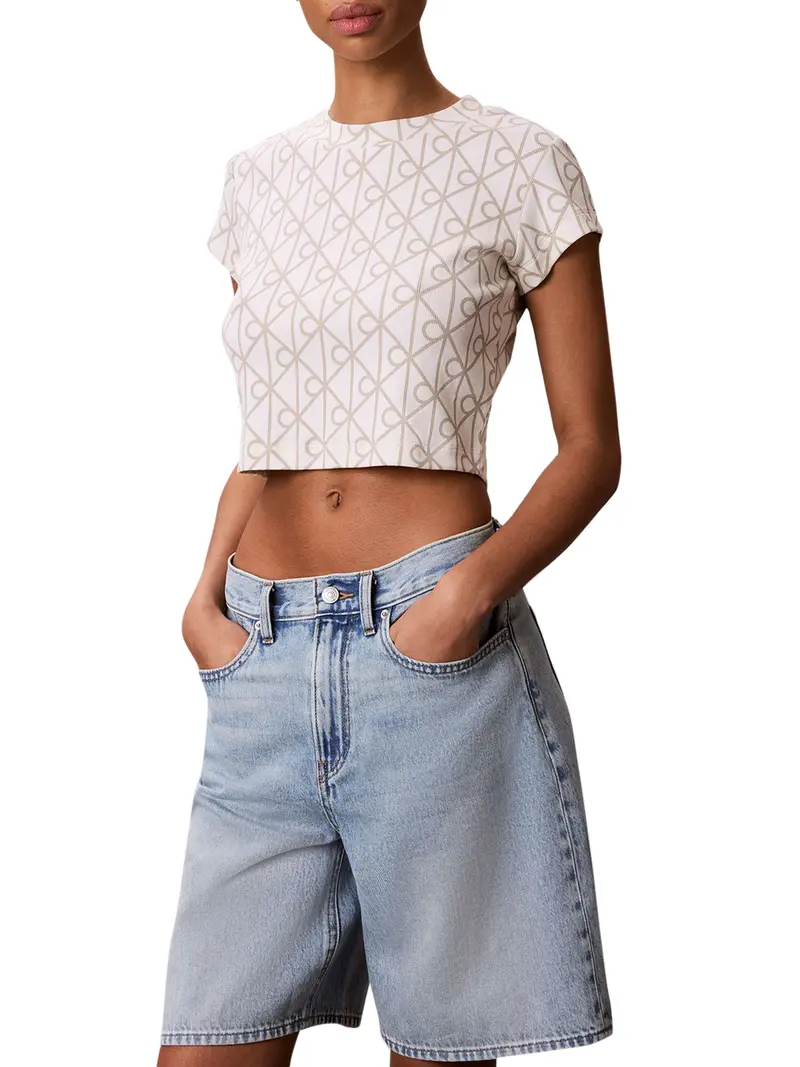 T-shirt Con Stampa Emblema Calvin Klein - Tofu/Beige