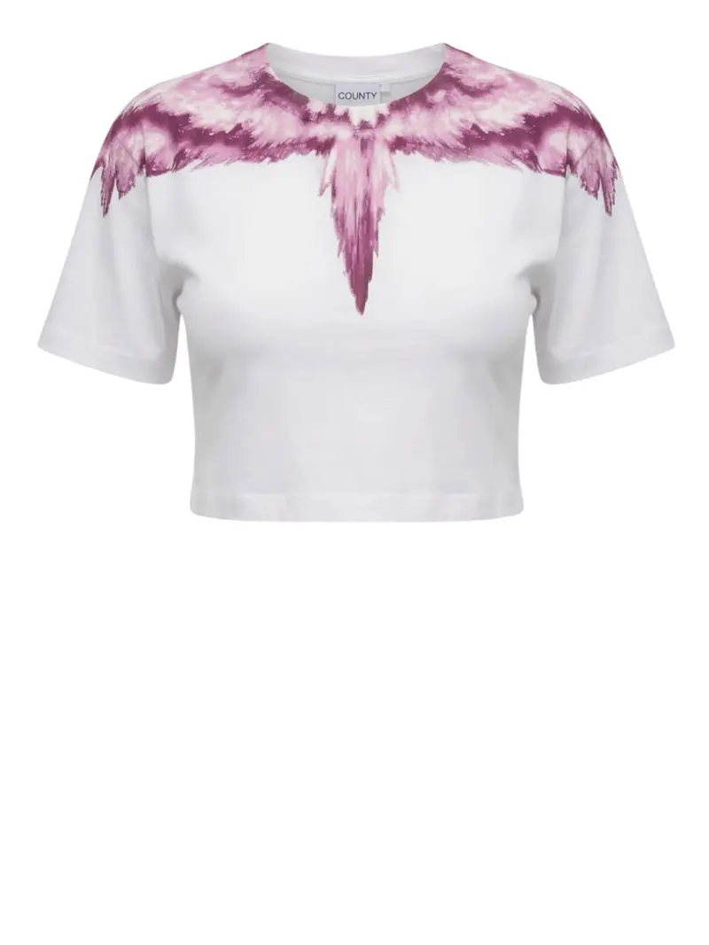 T-Shirt Crop Marcelo Burlon In Jersey - Bianco/Rosa