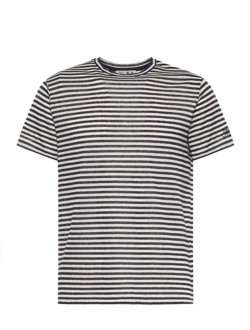 T-shirt Dover in cotone a righe blu con ricamo logo