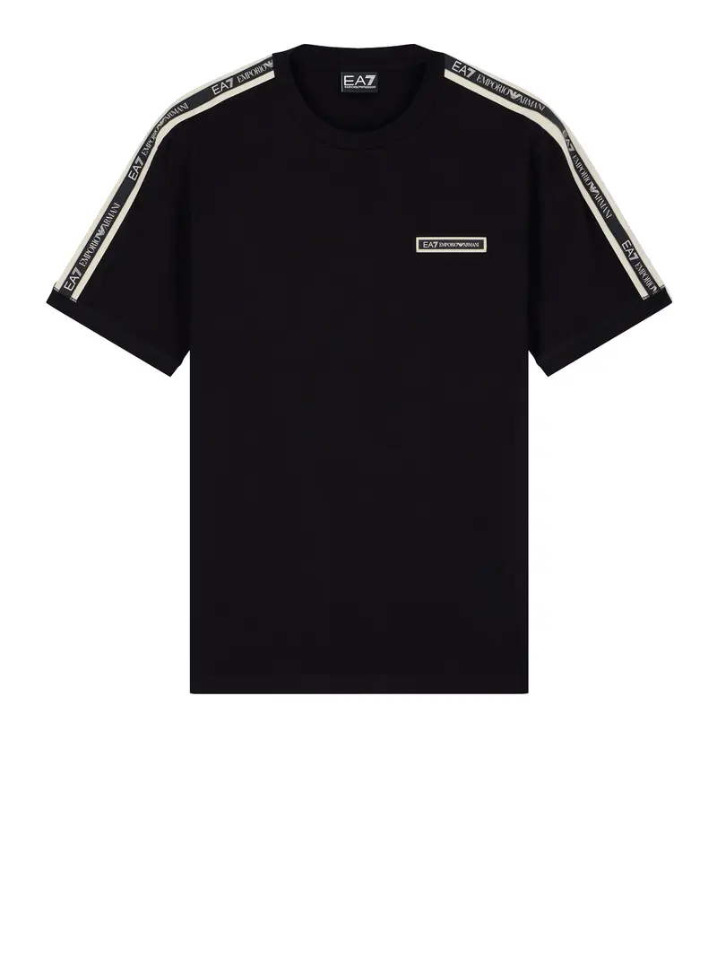 T-shirt Ea7 Logo Series in cotone con bande sulle spalle - Nero