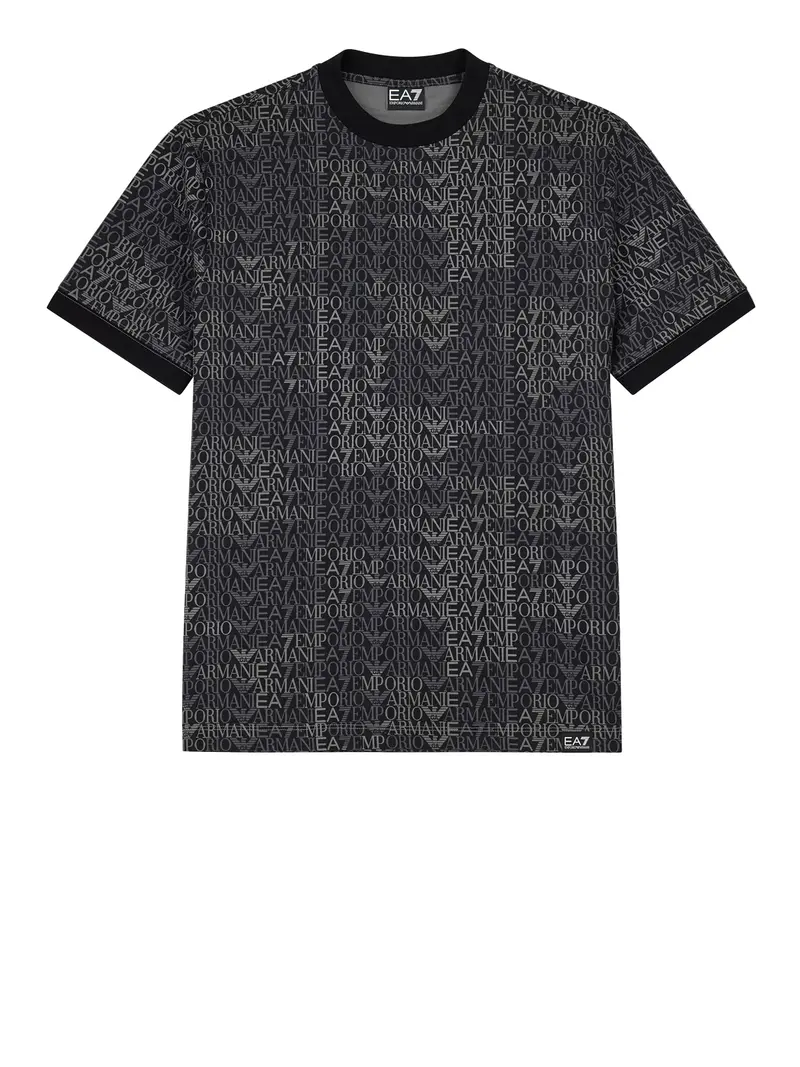 T-shirt Ea7 Logo Series in jersey di cotone con monogramma - Nero