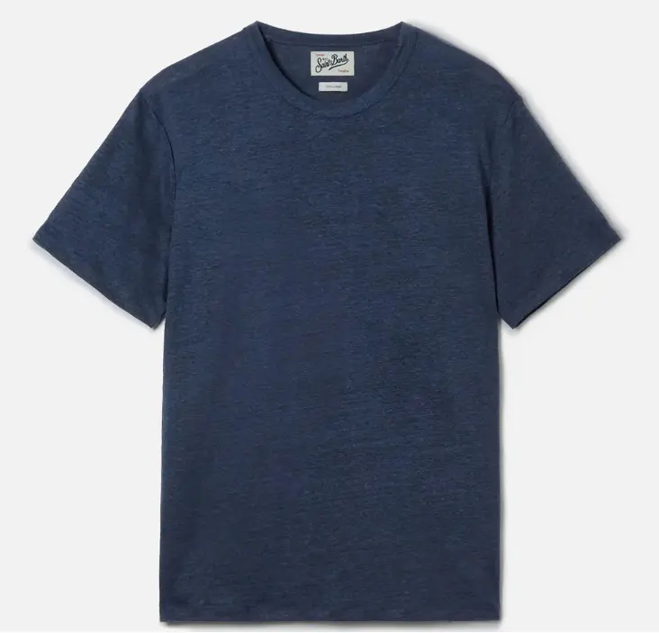 T-shirt Ecstasea in puro lino blu con logo ricamato