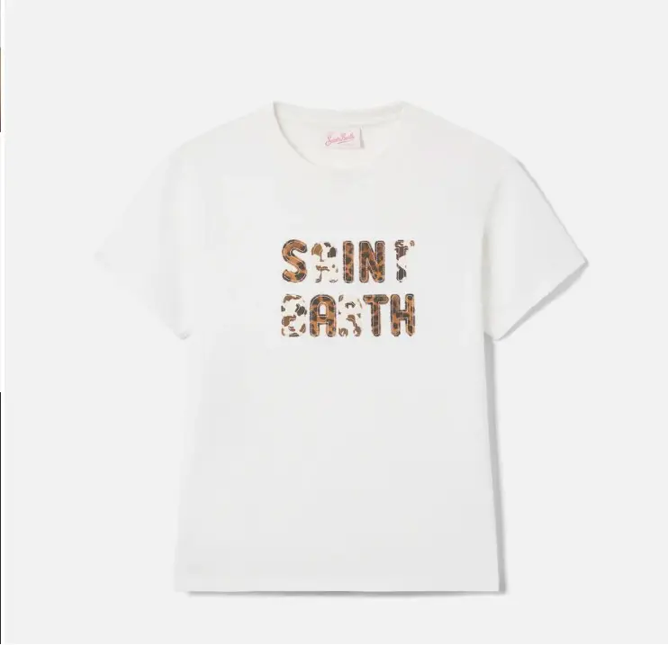 T-shirt Emilie bianca con patch logo animalier ricamata