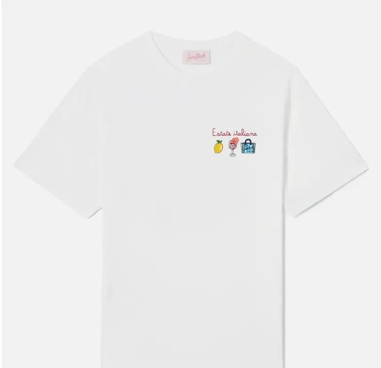T-shirt Emilie bianca con ricamo Estate Italiana