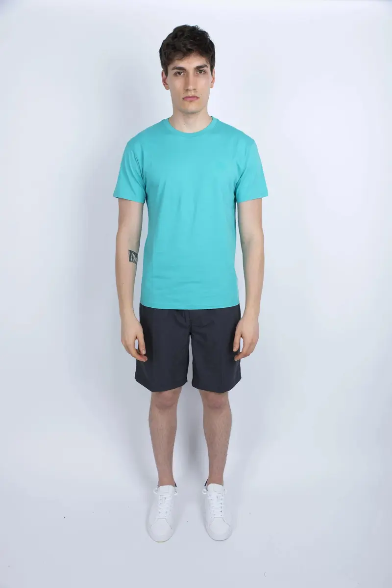 T-shirt girocollo con logo azzurro