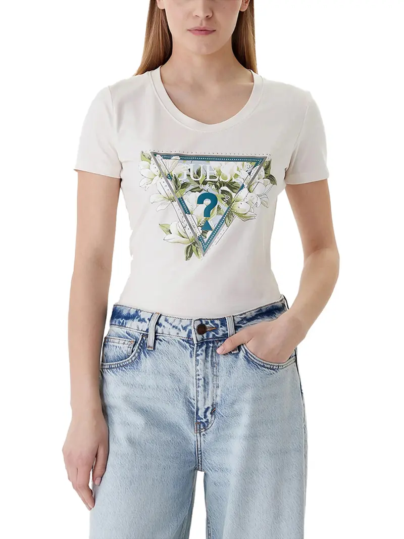 T-Shirt Guess Camelia Triangle - Bianco