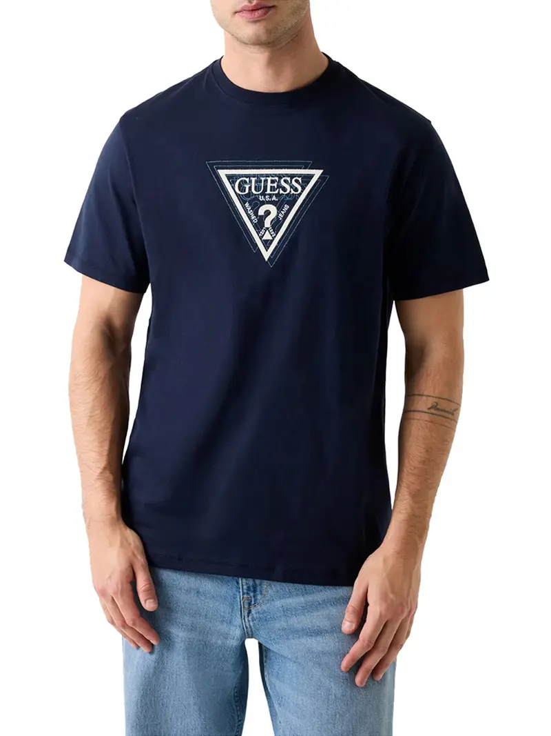 T-shirt Guess Con Logo Triangolare - Blu