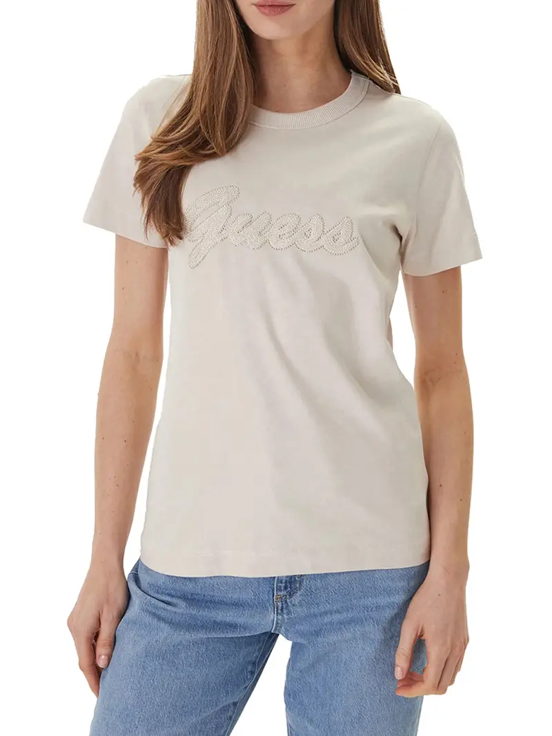 T-Shirt Guess Logo 3D - Crema