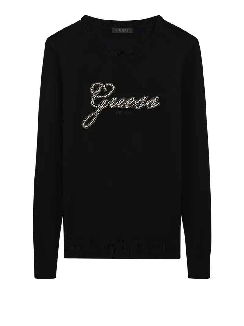 T-Shirt Guess Ls Cn Georgia Logo Swtr - Nero