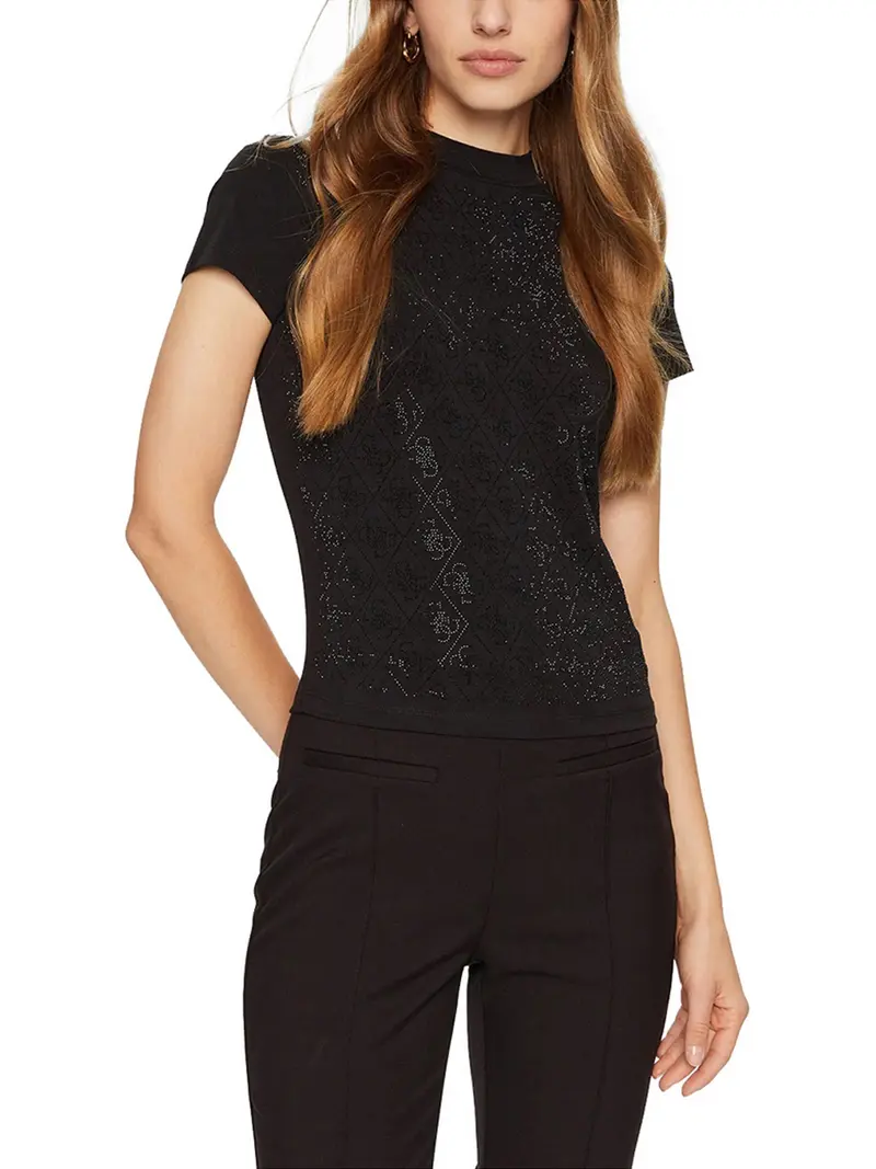 T-Shirt Guess Mock Neck All Over 4G - Nero