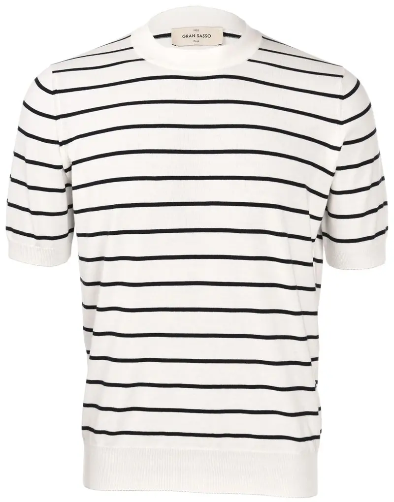 T-shirt in maglia a righe bianco blu