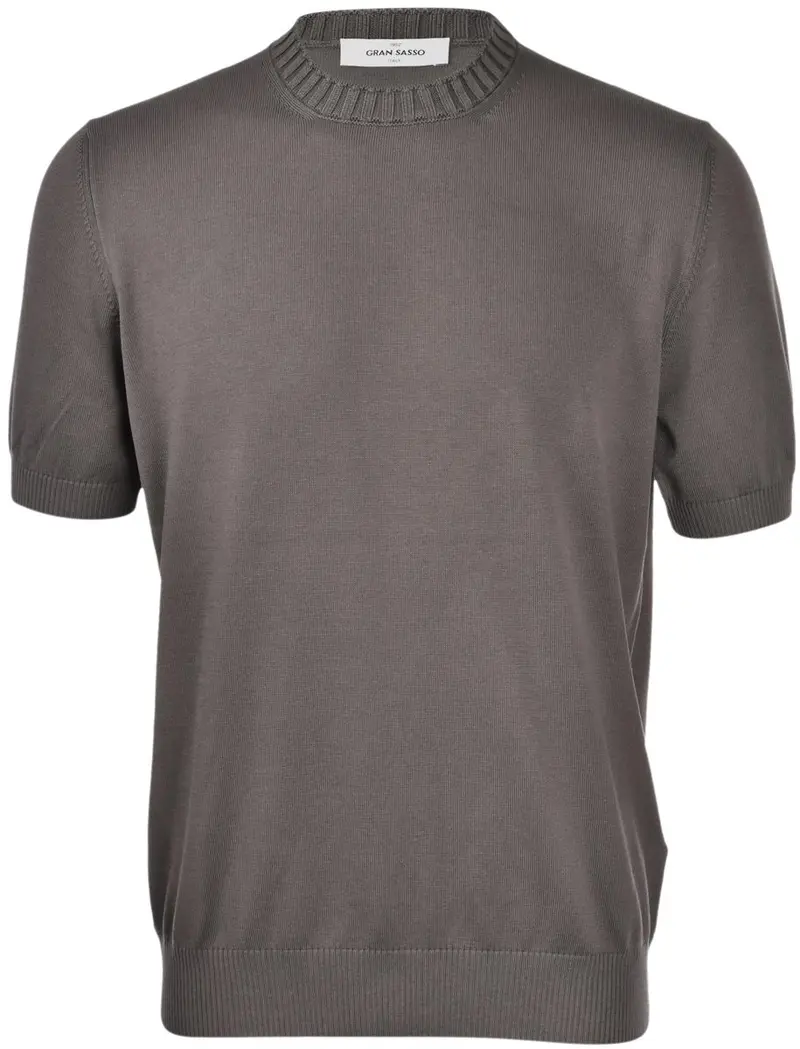 T-shirt in maglia con collo a coste grigio