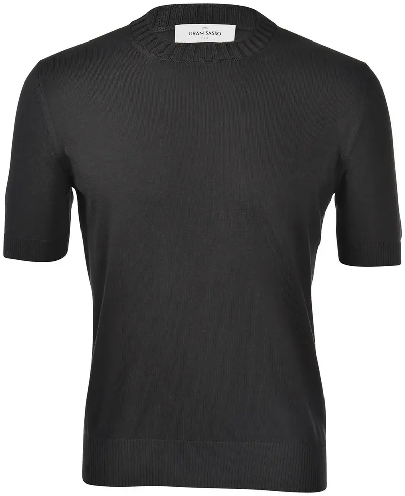T-shirt in maglia con collo a coste nero