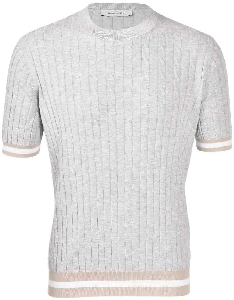 T-shirt in maglia lavorazione trecce e coste grigio