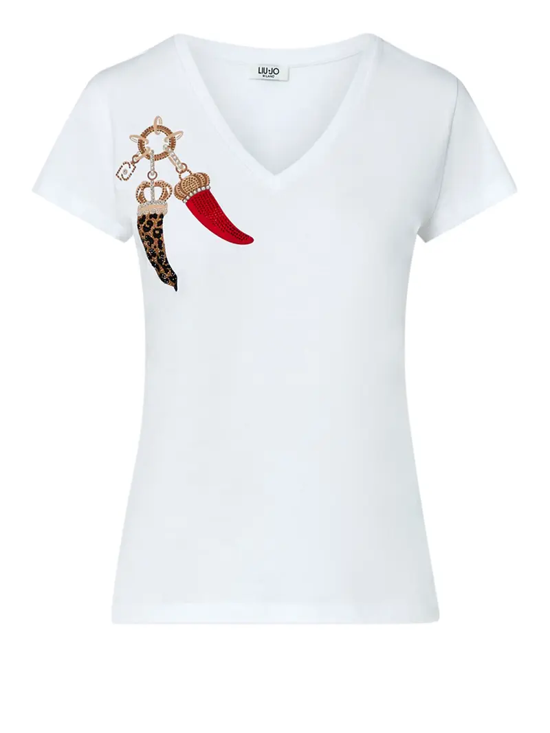 T-Shirt Liu Jo Scollo A V Bianco