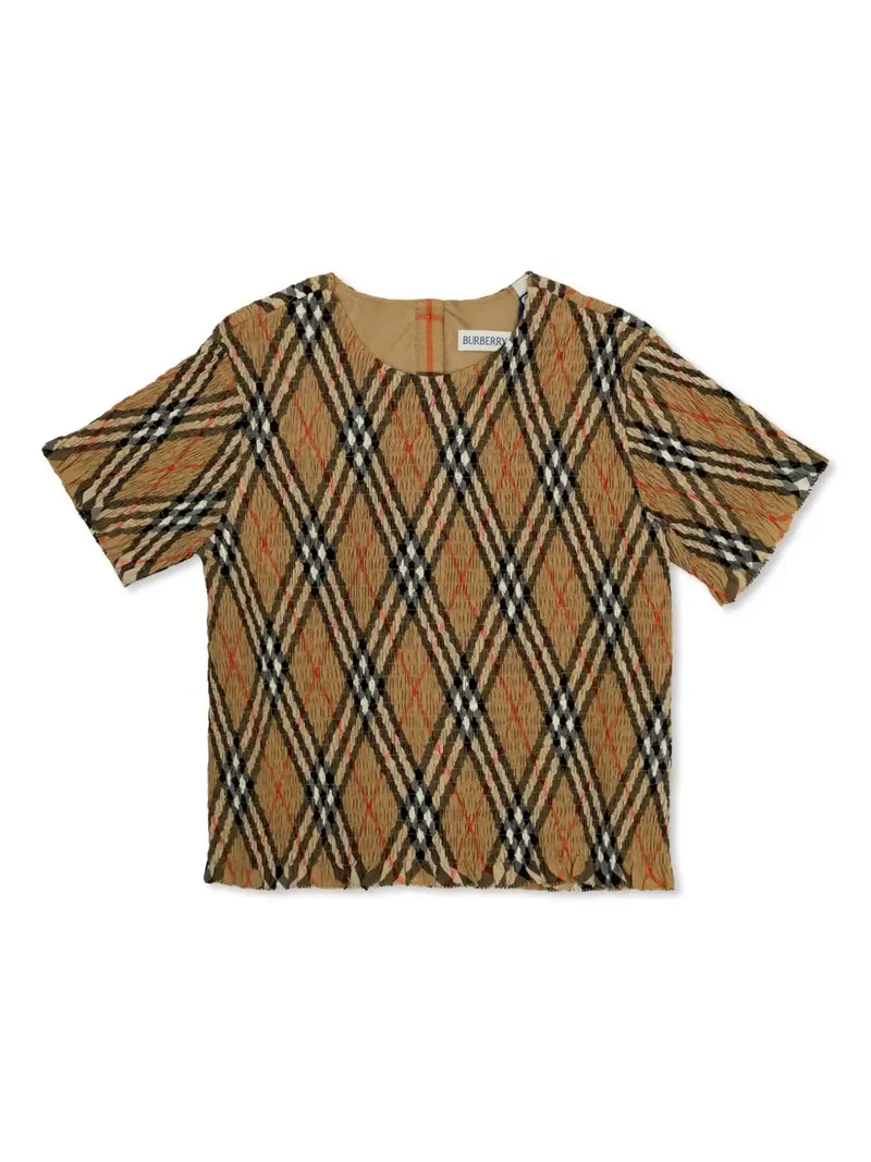 T-shirt marrone a quadri per bambina