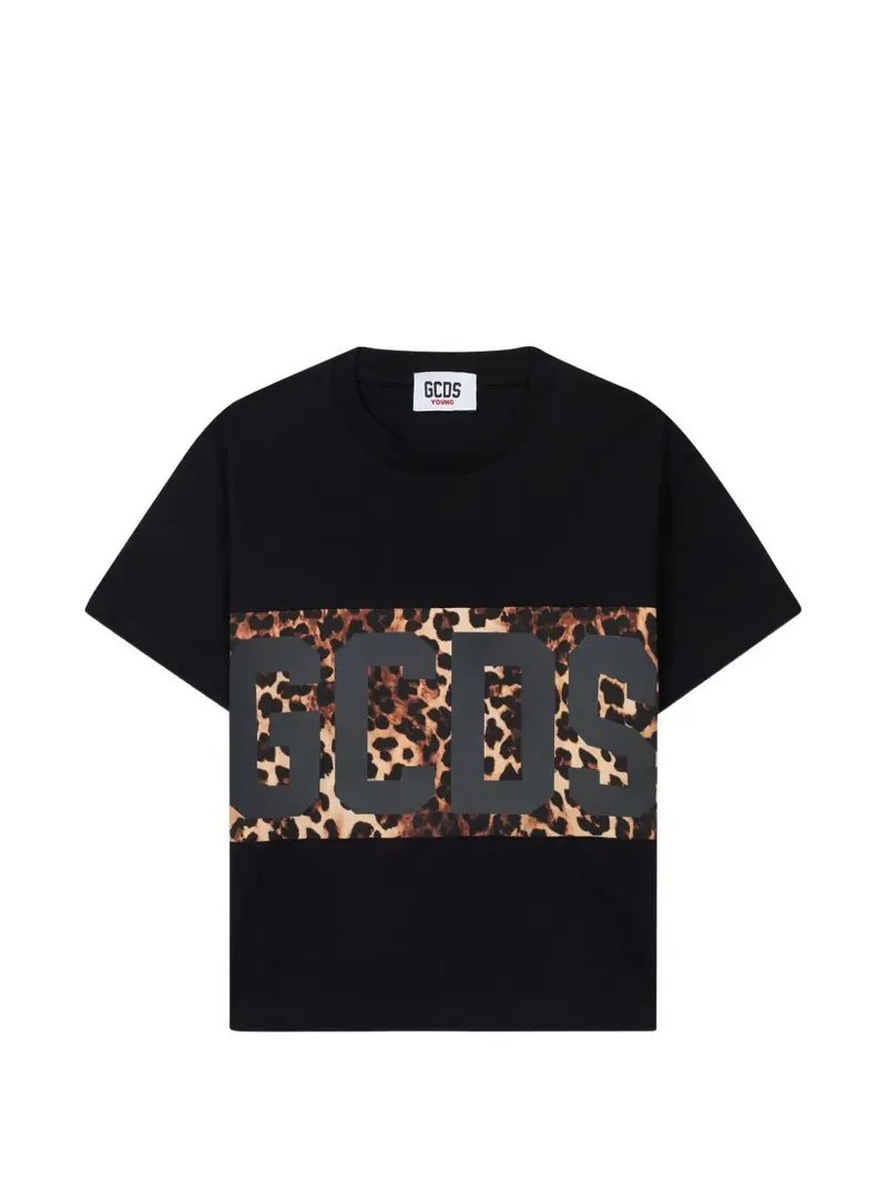 T-shirt nera/animal print per bambina