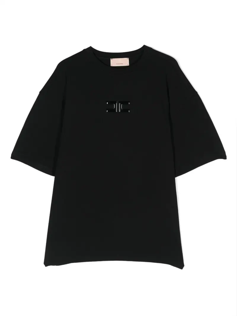 T-shirt nera per bambina con logo