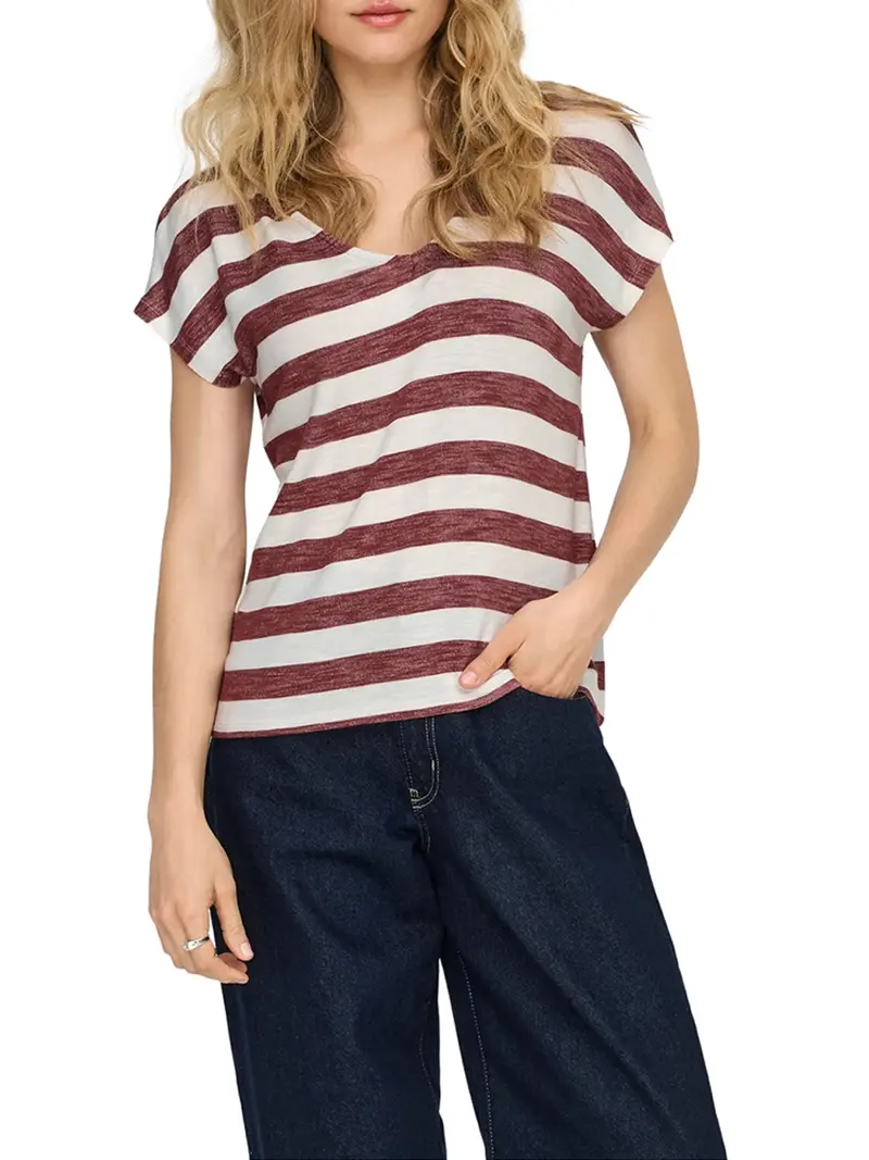 T-Shirt Only Onllira A Righe - Rosso