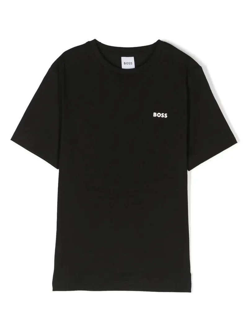 T-shirt per bambino BOSS Kidswear nero con logo goffrato bianco