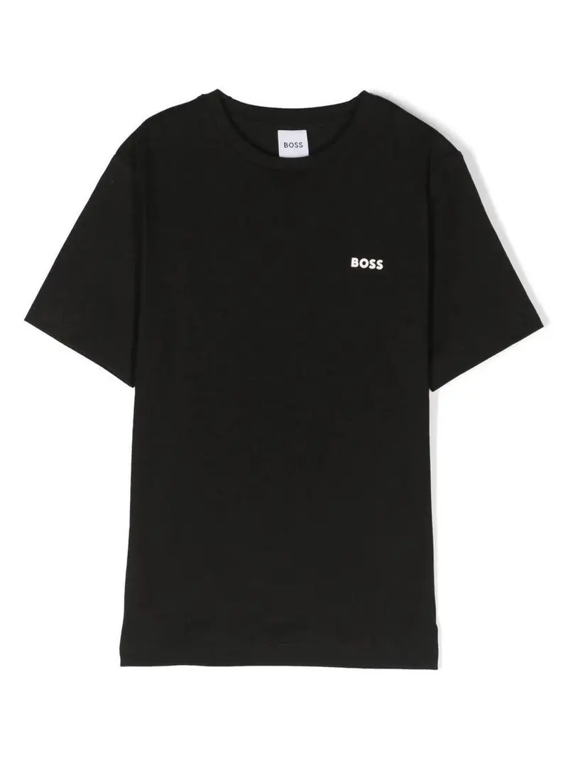 T-shirt per bambino BOSS Kidswear nero con logo goffrato bianco