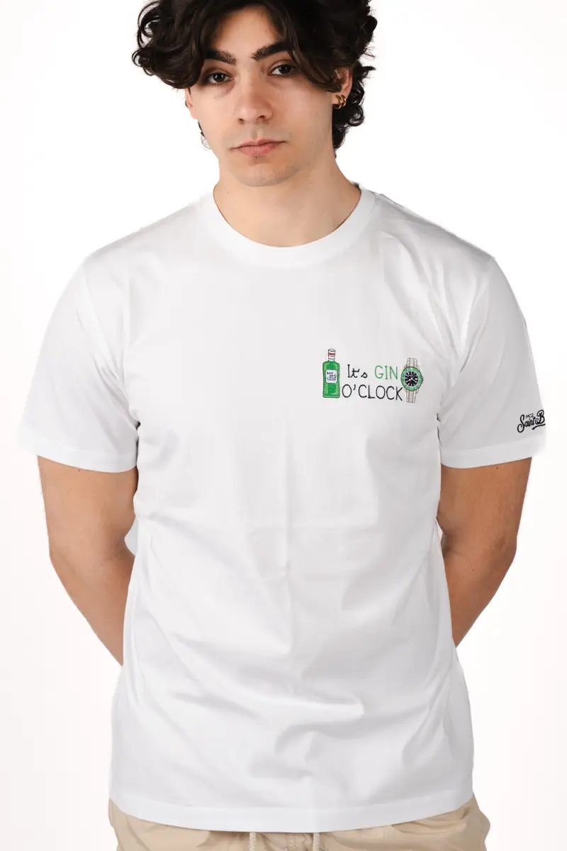 T-shirt Portofino bianca con ricamo Gin o' clock