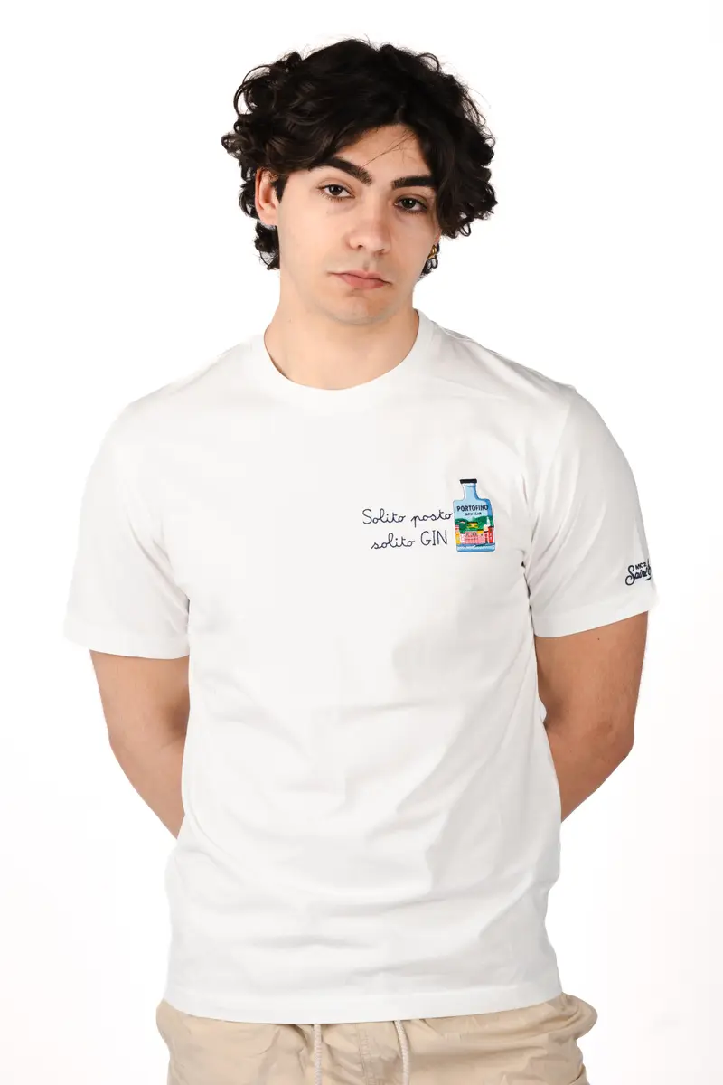 T-shirt Portofino bianca con ricamo Solito posto solito Gin