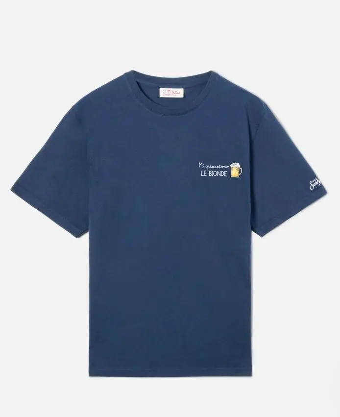 T-shirt Portofino blu con ricamo Mi Piacciono Le Bionde