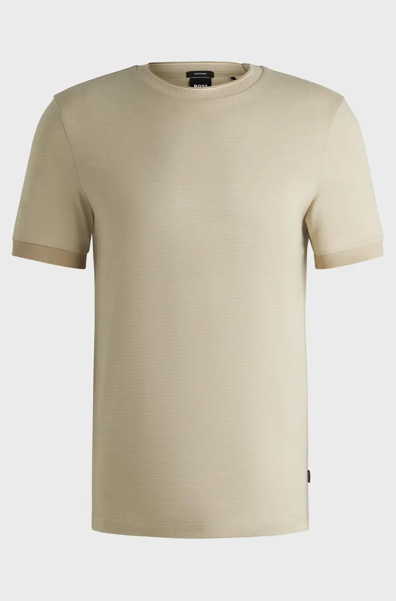 T-shirt slim fit in cotone lavorato con colletto a contrasto