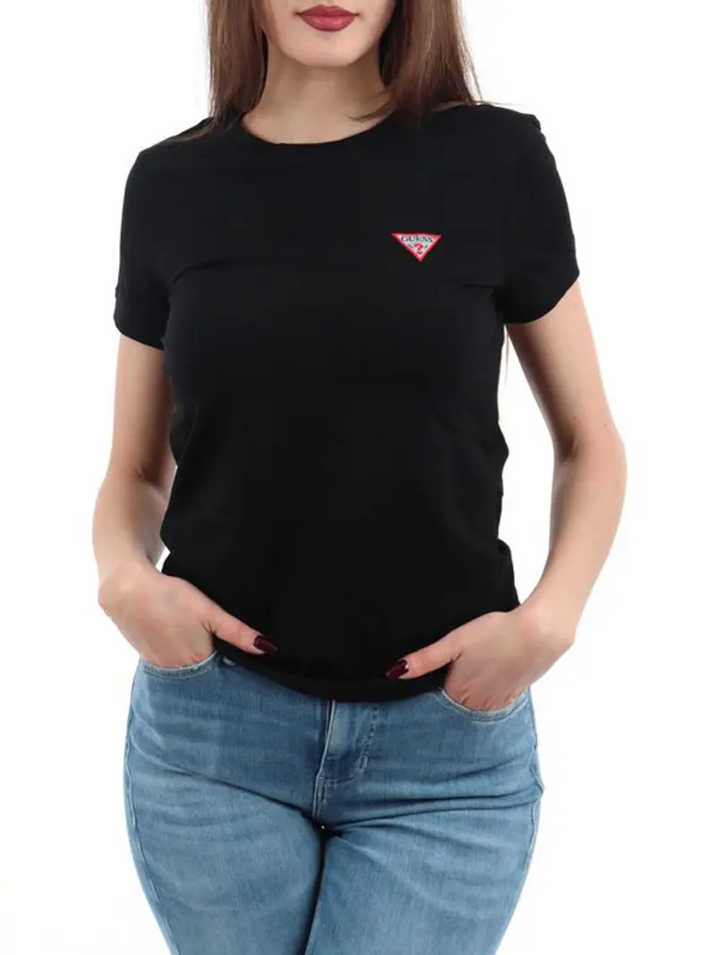 T-Shirt Ss Cn Mini Triangle Guess - Nero