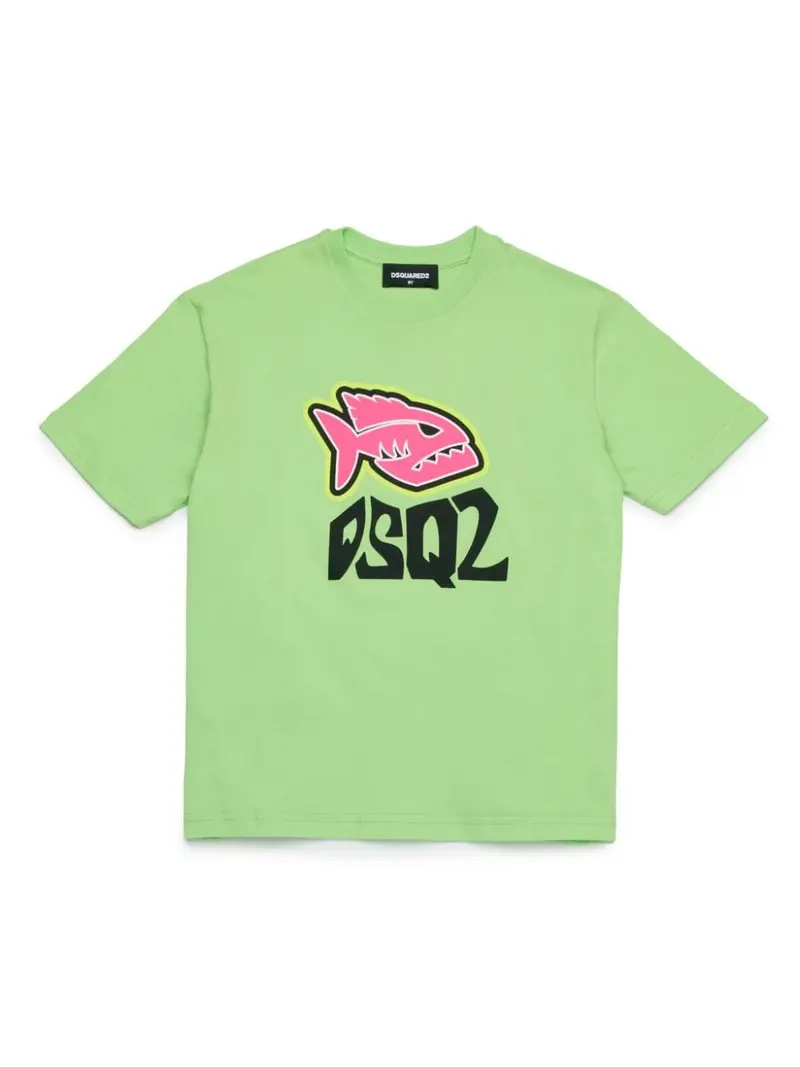 T-shirt verde mela per bambino con logo