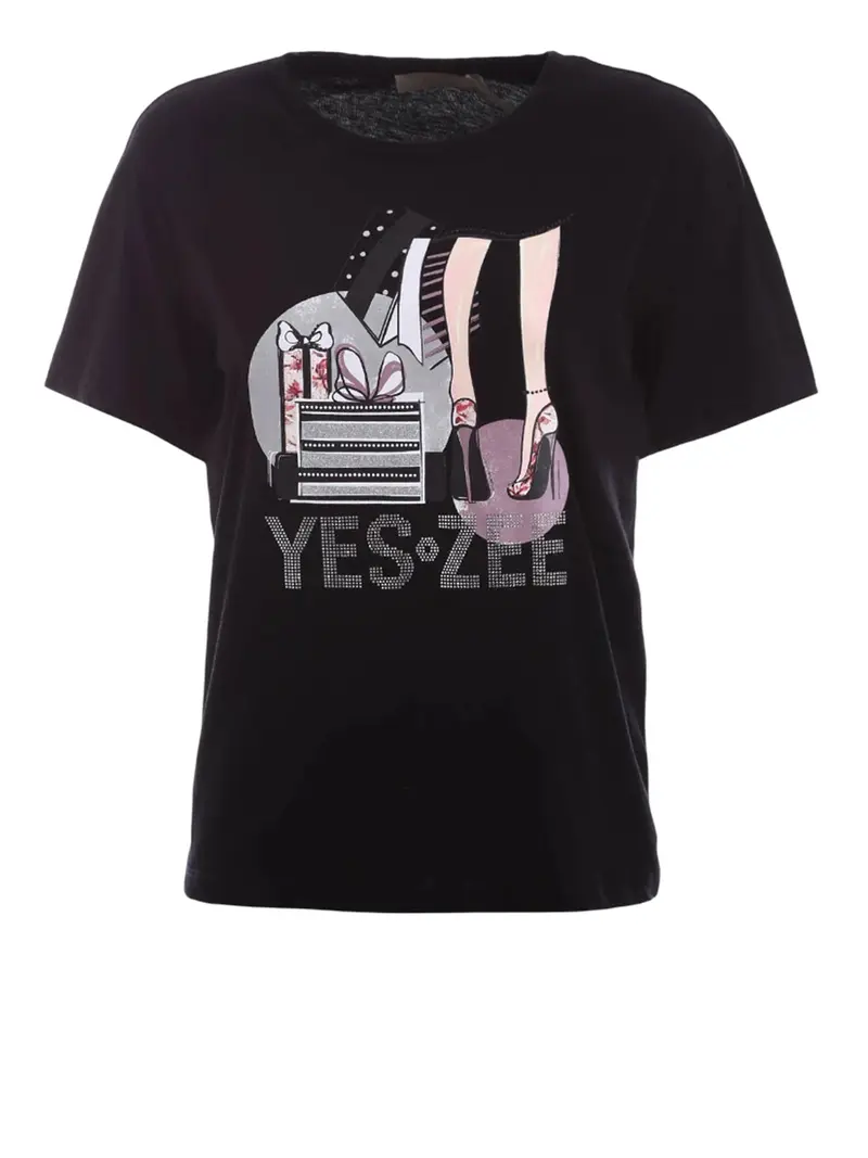 T-Shirt Yes Zee Girocollo - Nero